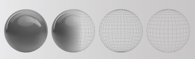 Set of spheres and balls on white with a shadow.