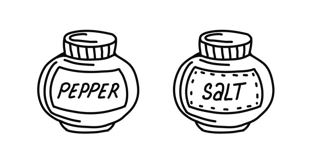 Set of spices salt and pepper  doodle style