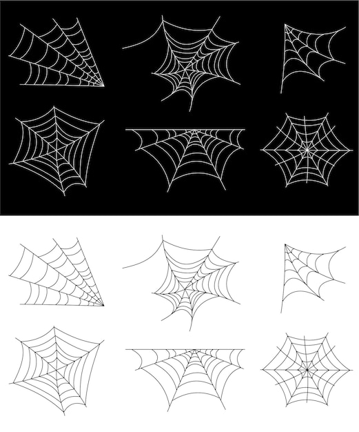 黒と白の背景の蜘蛛の網のセット ベクトルイラスト