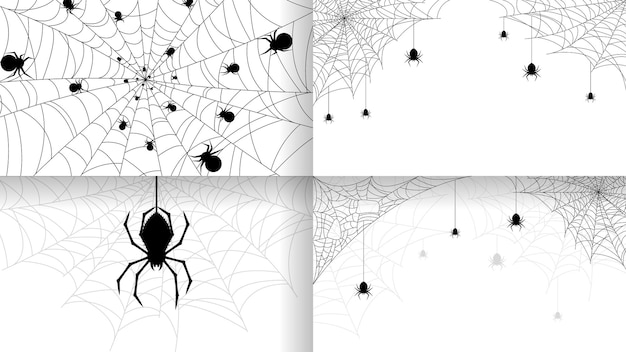 ベクトル 白い背景を持つ web コレクションにクモを設定します。ハロウィーンの背景デザイン要素不気味です