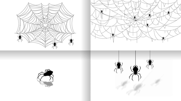 Set Spiders op Web Collection met witte Backgroaund Halloween Achtergrond Design Element Spooky