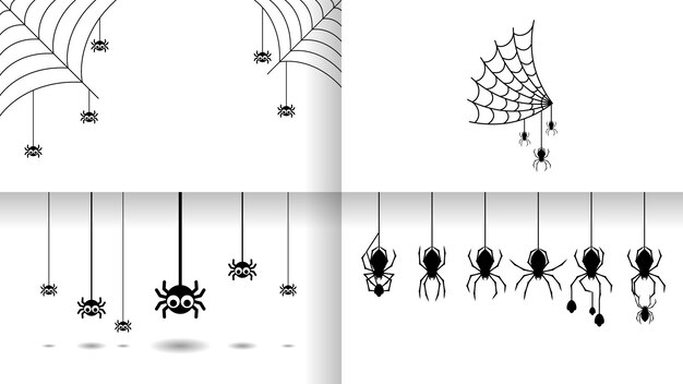 Set Spiders op Web Collection met witte Backgroaund Halloween Achtergrond Design Element Spooky