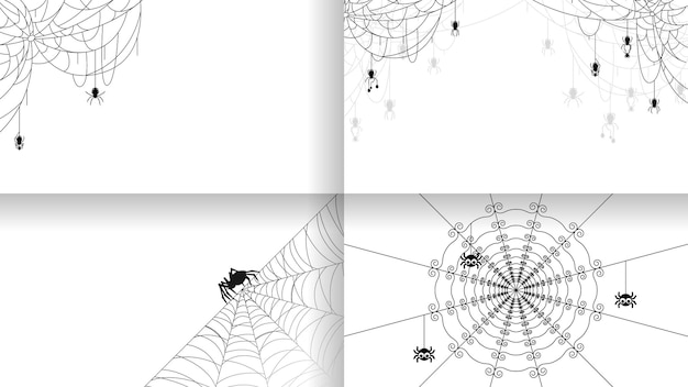 Set Spiders op Web Collection met witte Backgroaund Halloween Achtergrond Design Element Spooky