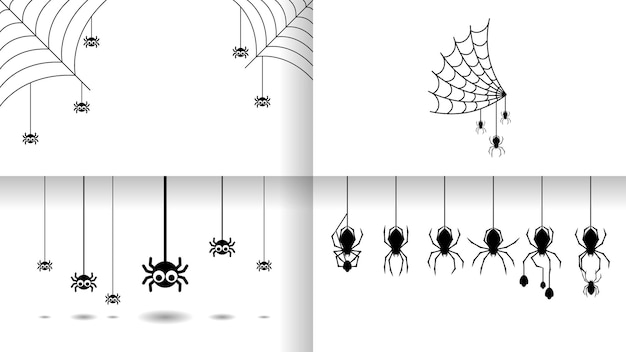 Set Spiders on Web Collection with white Backgroaund Halloween Background Design Element Spooky