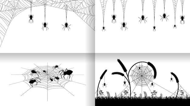 Vettore impostare i ragni sulla raccolta web con backgroaund bianco elemento di disegno di sfondo di halloween spettrale