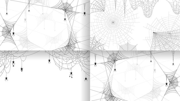 Set Spiders on Web Collection with white Backgroaund Halloween Background Design Element Spooky