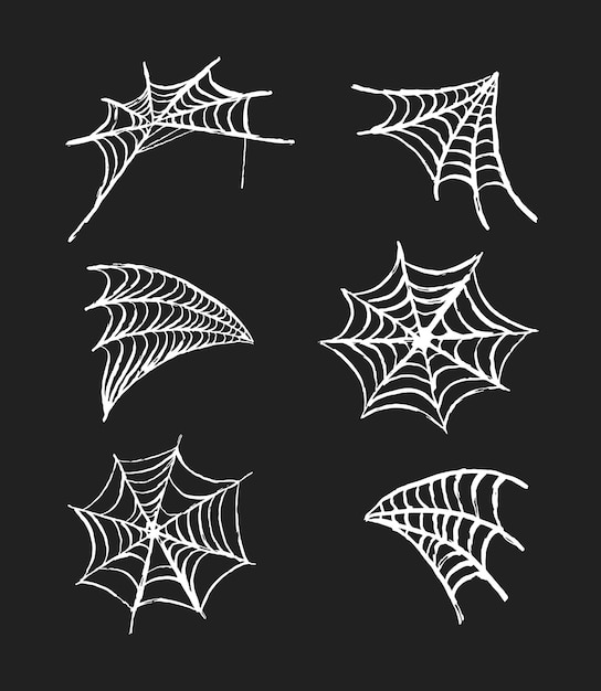 Set of spiderweb. Hand drawn decorative cobweb elements for Halloween design. Vector illustration.