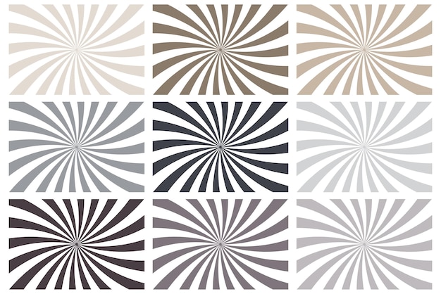 Set spiral rays. Vintage retro. Optical pattern. Circular frame. Vector illustration. stock image.