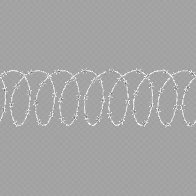 Set of spiral shape barbed wire  on transparent background. horizontal seamless pattern with twisted barbwire.