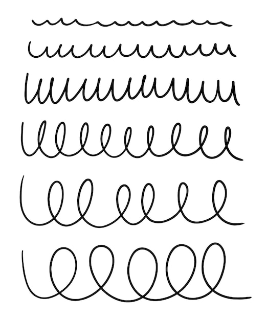 Set of spiral wavy doodle lines