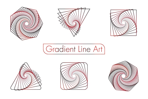 Vector set of spirals gradient line art design elements line abstract patterns spiral swirl twist line