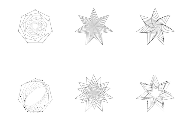 Vector set of spirals stars line art design elements line abstract patterns spiral swirl twist line