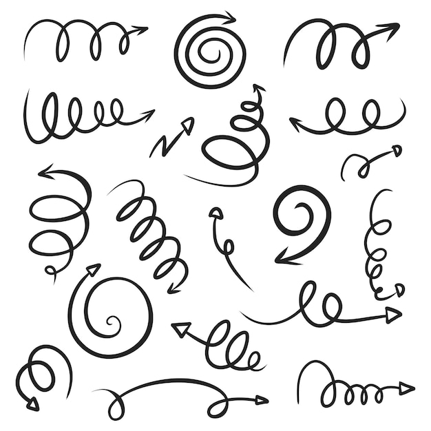 Set di spirali con frecce disegnate a mano illustrazione vettoriale