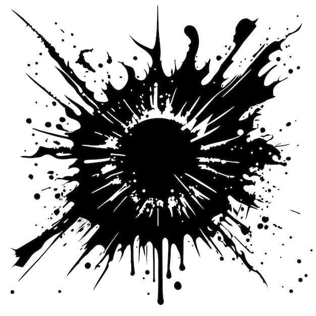 Vector set of splash grunge brush isolated handdrawn all black