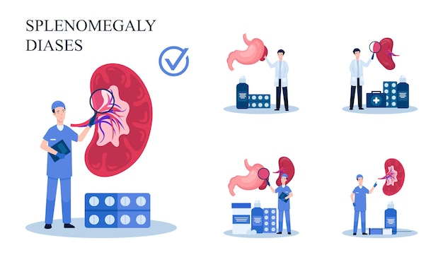 Set of splenomegaly disease vector illustration