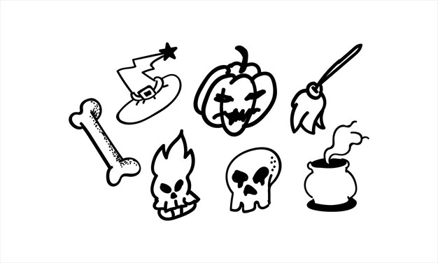 Vector set of spooky creepy witch doodle