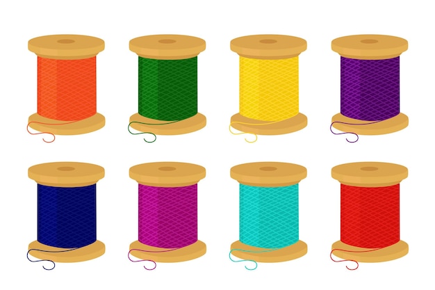 Vector set of spools with colored threads