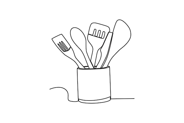 Vector a set of spoons in the kitchen cooking and kitchen tools oneline drawing