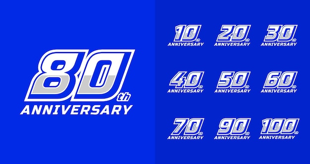 Insieme del concetto di logo dell'anniversario sportivo con stile audace e corsivo