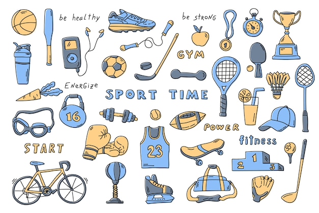 Vector set of sport elements with lettering.