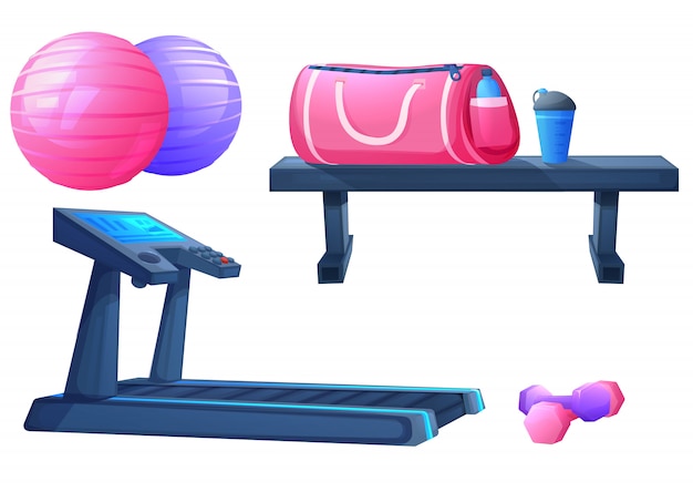 Vector set of sport equipment for fitness exercises