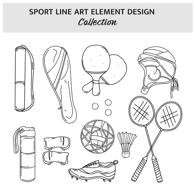 Set of sport equipment hand drawn vector illustration