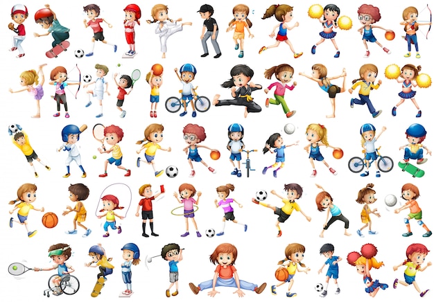 Set di personaggi per bambini sportivi