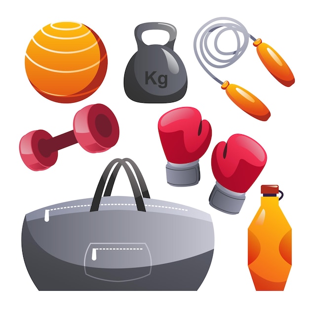 Set of Sport and object equipment for exercise cartoon vector