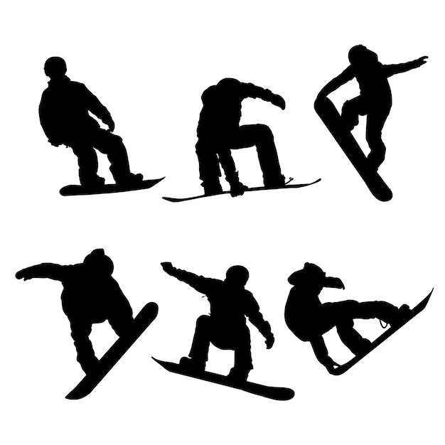 Set sport snowboard speler silhouetten