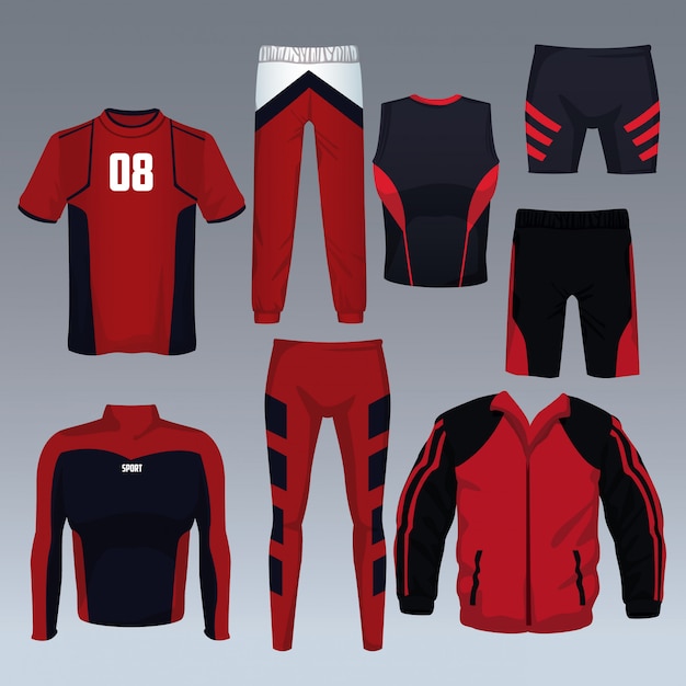 Комплект векторной коллекции спортивной одежды