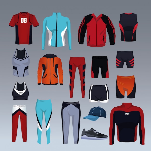 Vettore set di vettore di raccolta di abbigliamento sportivo