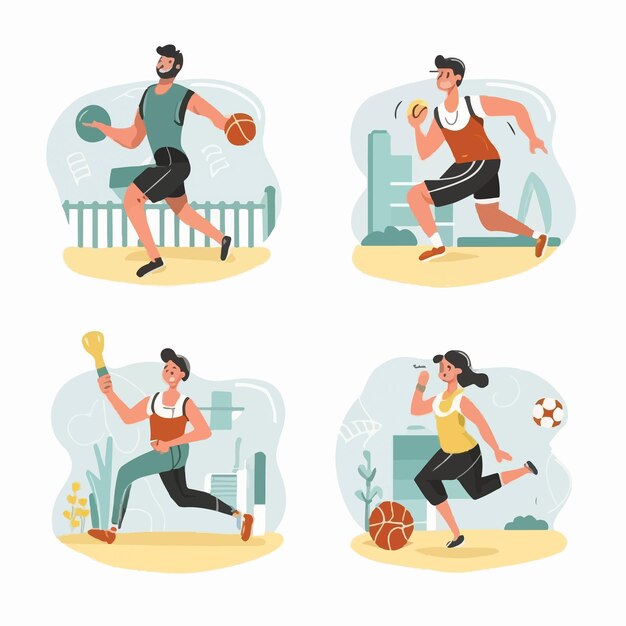 Set of sports activities illustrations on a white background