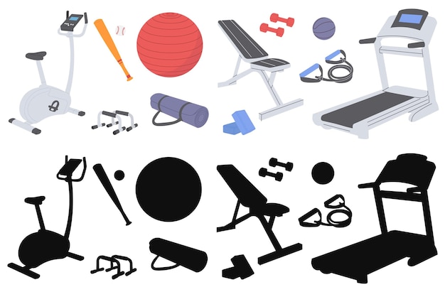 set of sports equipment in flat style on white background vector