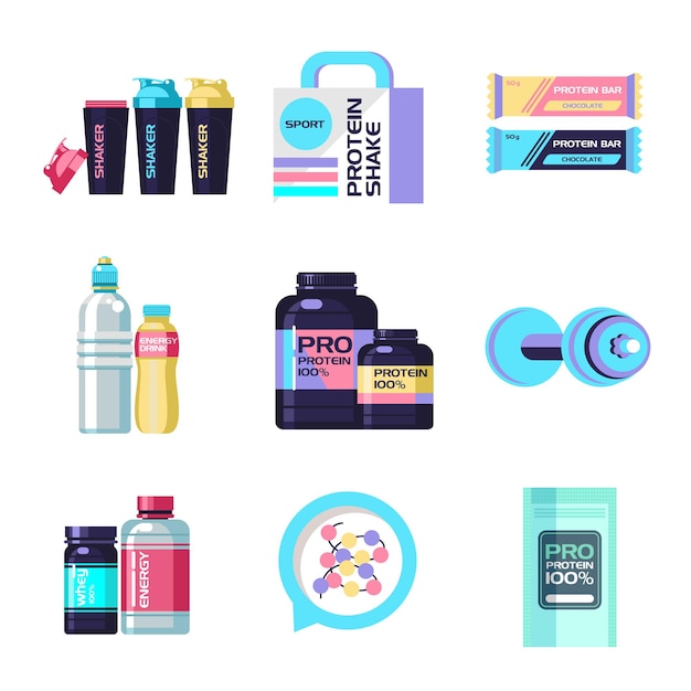 A set of sports nutrition and accessories for sports.