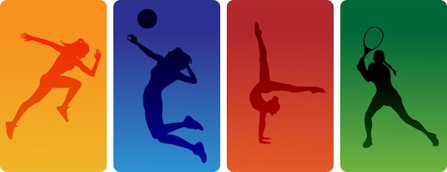 Vector set of sports silhouettes people and physical education shapes on a gradient background vector il