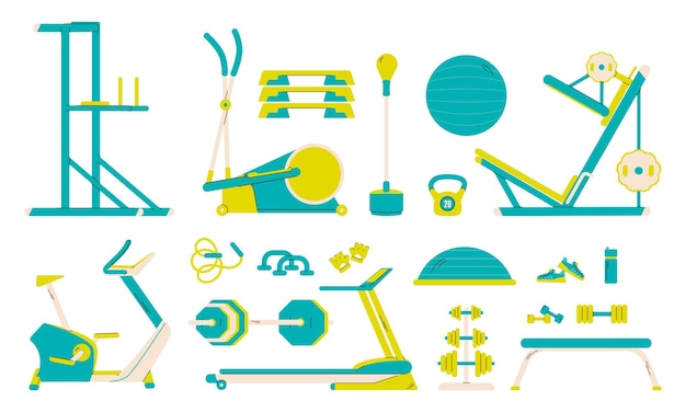 Set for sports training exercise or fitness in gym a vector illustration