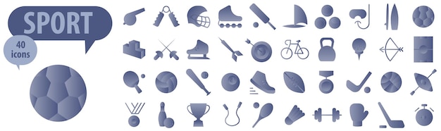 Set of sports vector illustrations with a simple design decorated with a light gradient