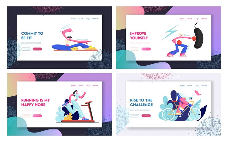 Vector set of sporty website landing page and web page templates