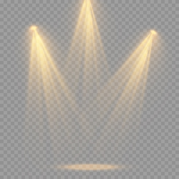 Set of Spotlight isolated on transparent background. Glowing light effect with rays and beams