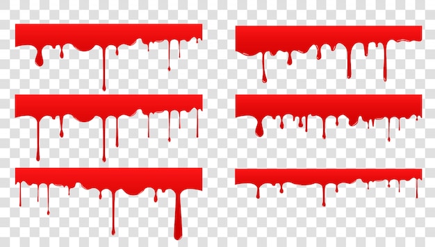 Vector set of spreading blood. red liquid drop and splash. paint drips and flows