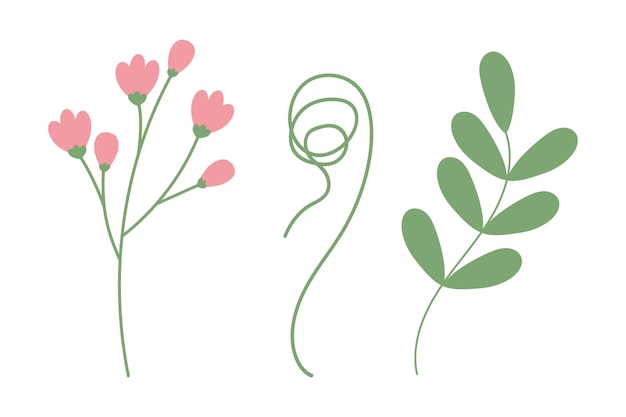 Set of spring botanical design elements for sticker icon greeting card and other different uses