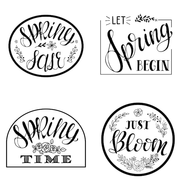 Set of Spring calligraphic contour greeting cards