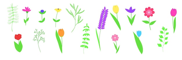 Set of spring flower and leaves for any composition for summer or spring banner. Vector illustraiton