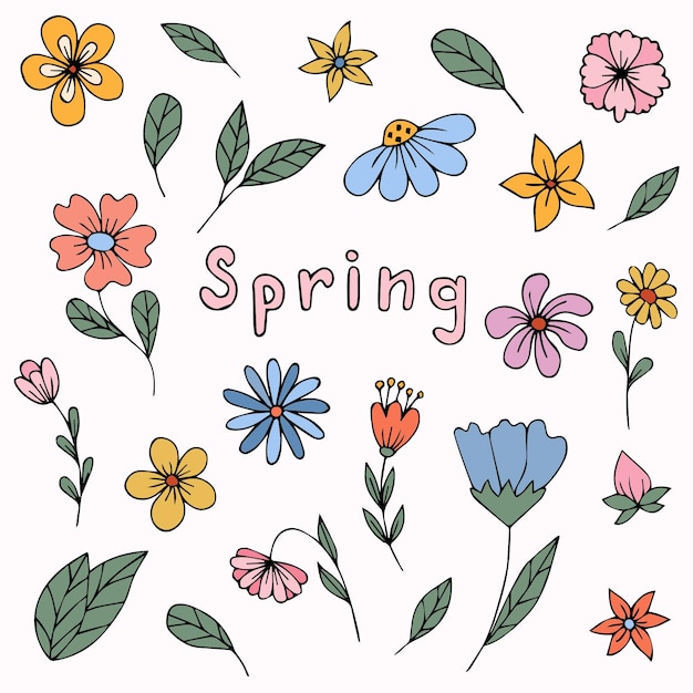 Vector set of spring flowers hand drawnvector