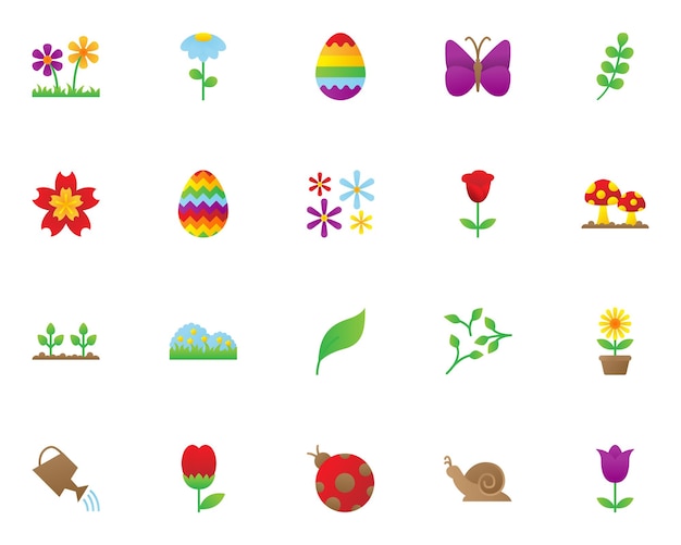 Set of spring icons natural summer flower