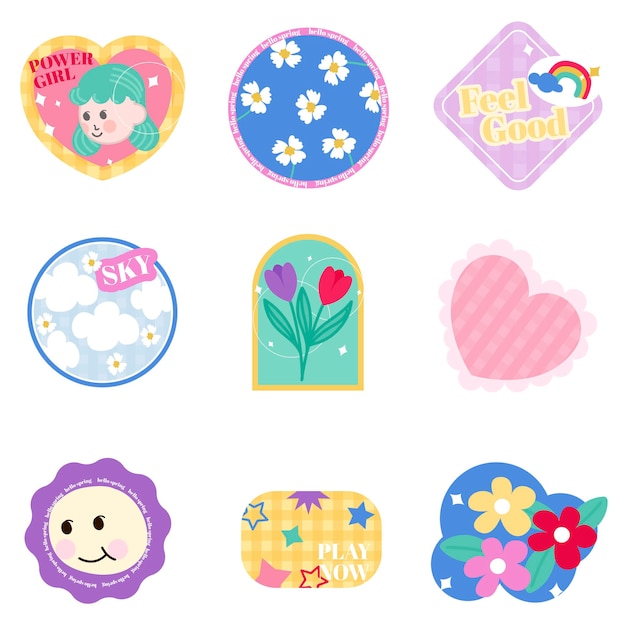 Vector set of spring patches cute colourful badges fun cartoon icons design vector