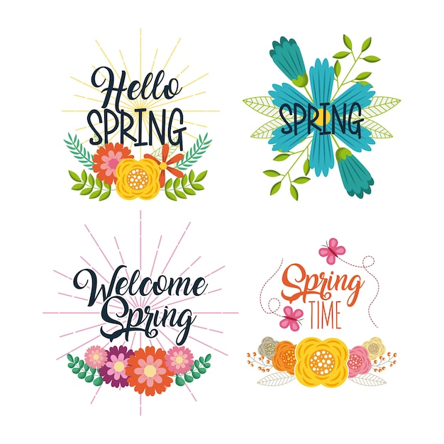 set of spring typographic badges