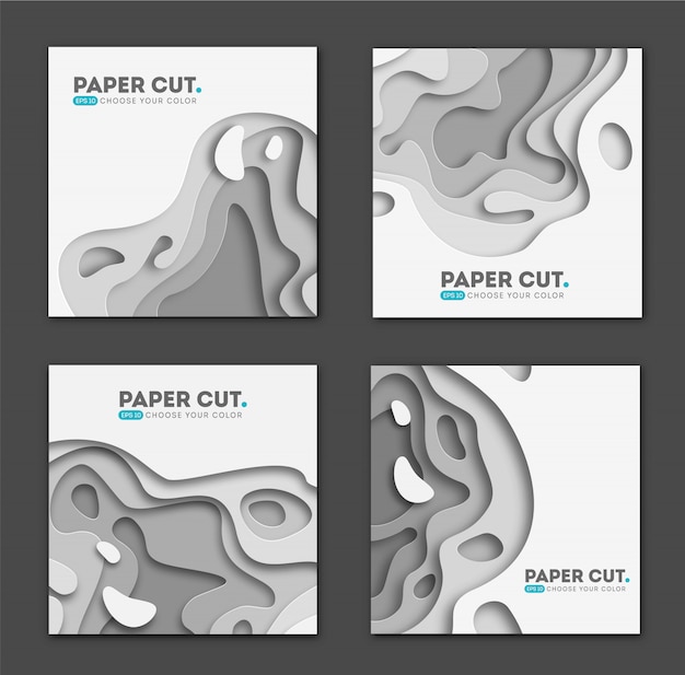 Set of square banner templates with paper cut shapes