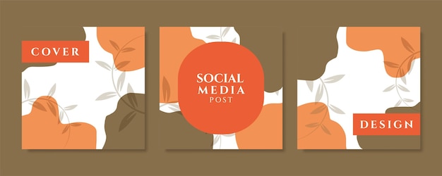 set of square cover templates for social media posts on organic modern abstract background