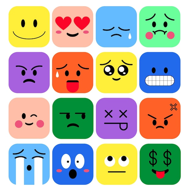 Vector set of square emoji